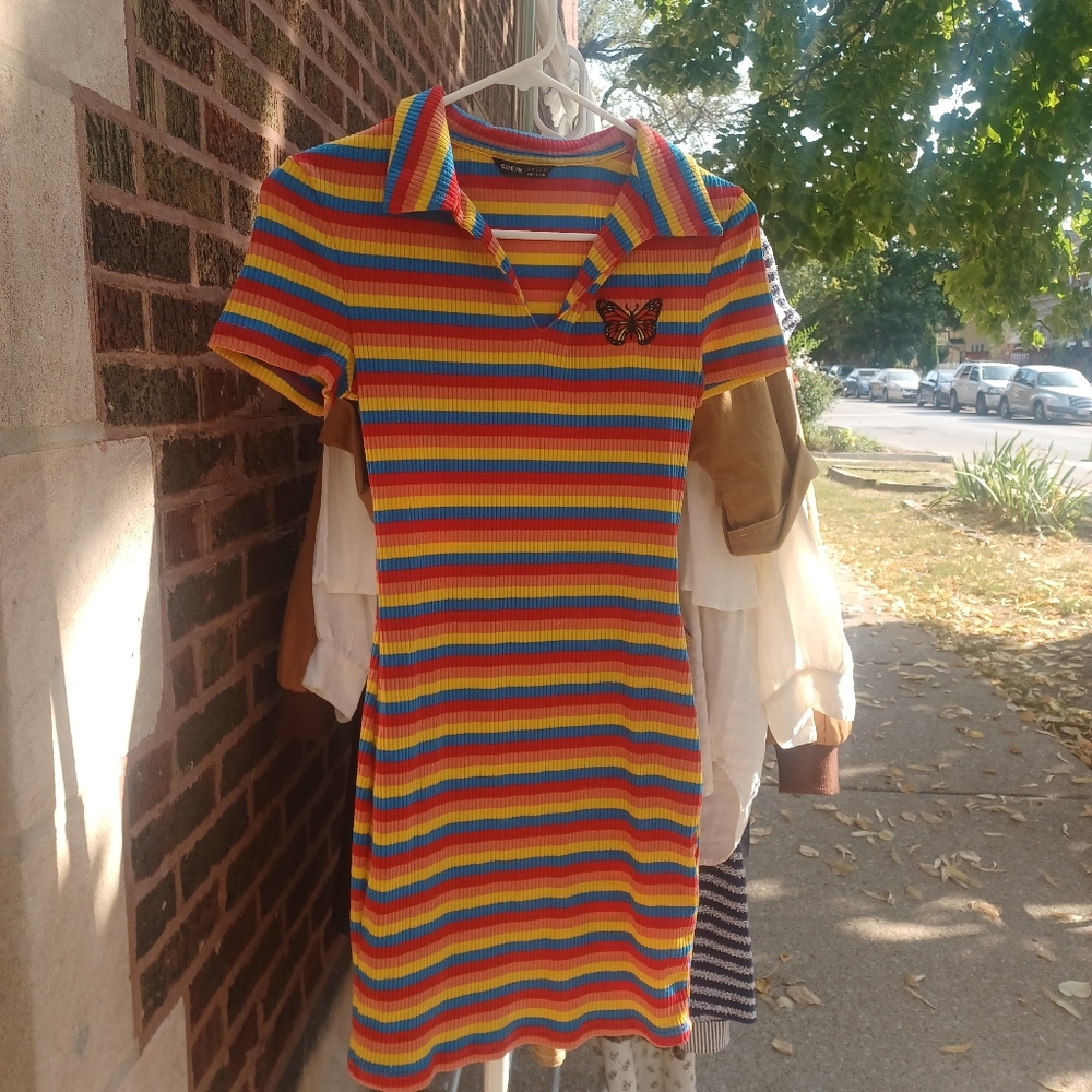 Striped collared mini dress